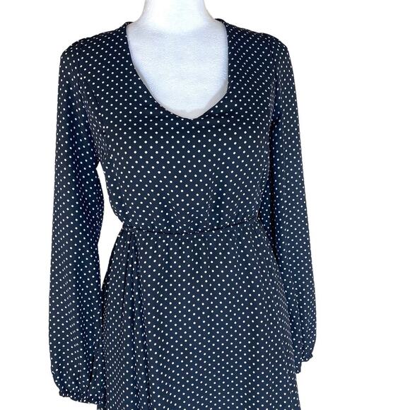 Forever 21 Mini Dress Size M Polka Dot Longsleeve Fit n Flare Open Back Black - Picture 5 of 16